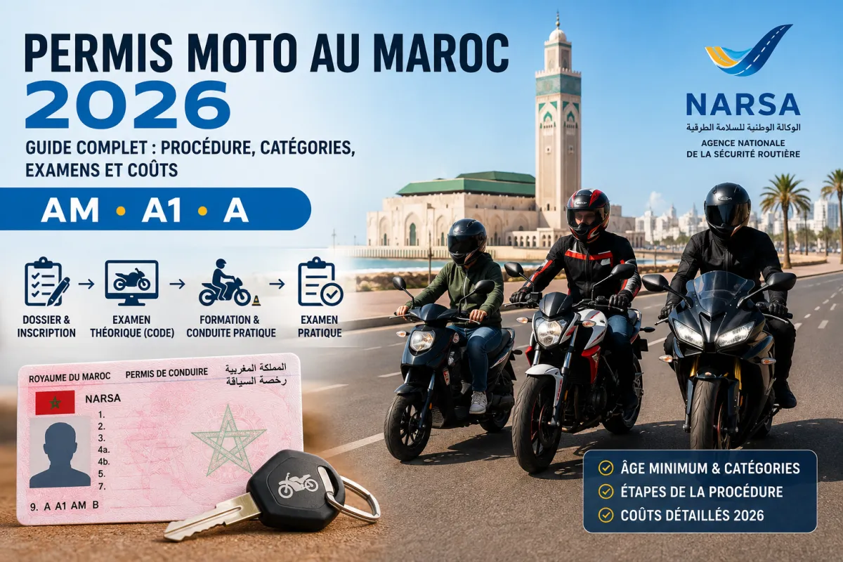 Jeune motard passant son examen pratique du permis moto au Maroc