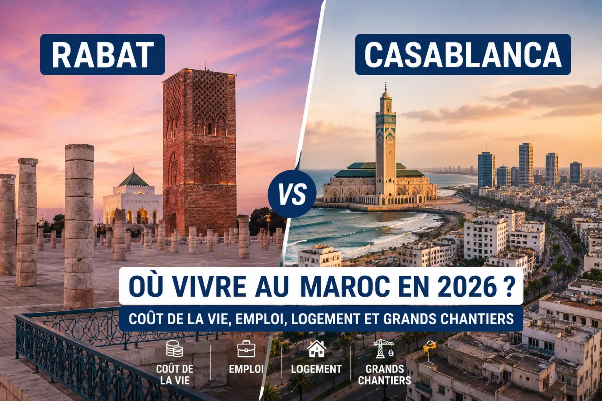 Vue comparée de Rabat et Casablanca, deux grandes villes du Maroc