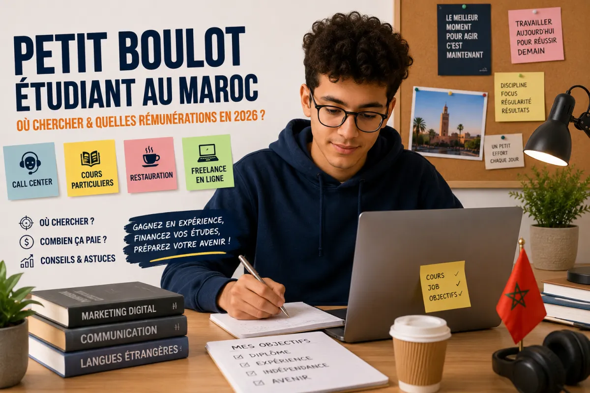 Étudiant marocain travaillant à temps partiel entre ses cours