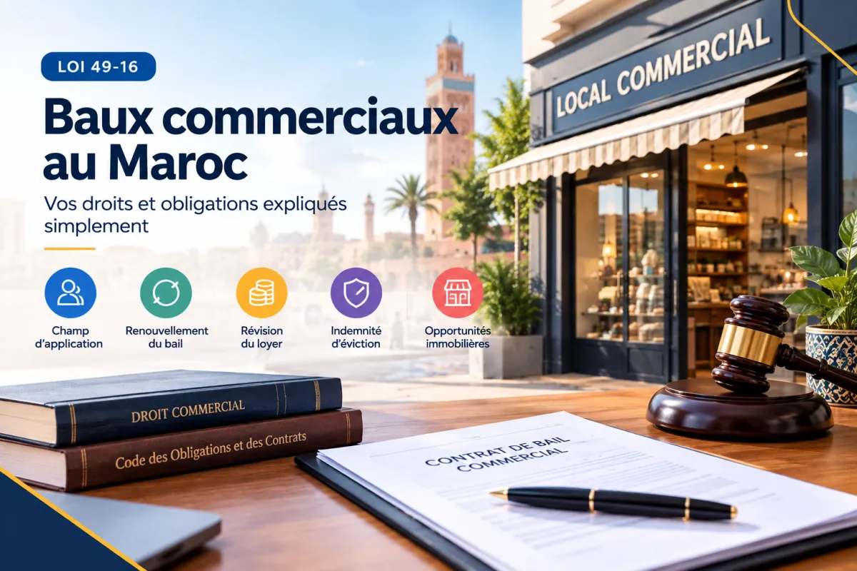 Signature d'un contrat de bail commercial au Maroc entre un propriétaire et un entrepreneur dans un bureau de Casablanca.