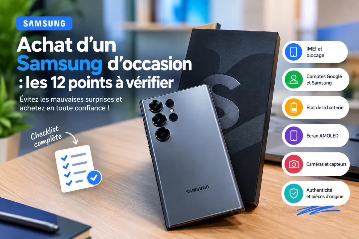 Vérification d'un smartphone Samsung d'occasion avant achat au Maroc