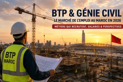 Ouvriers et ingénieur sur un chantier de construction au Maroc