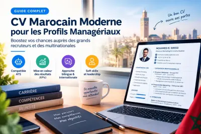Cadre supérieur à Casablanca analysant la mise en page d'un modèle de CV international optimisé pour passer les filtres des logiciels de recrutement ATS.
