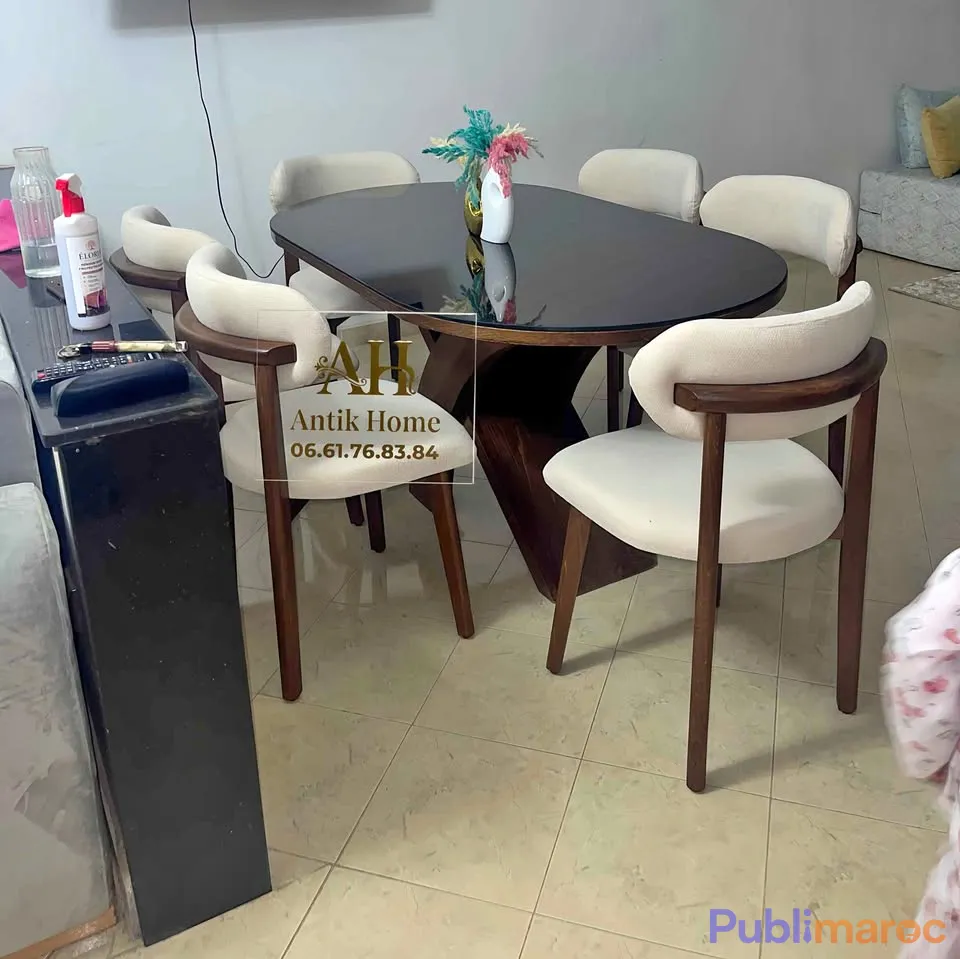 Ensemble salle à manger moderne – Table ovale bois et verre + 6 chaises