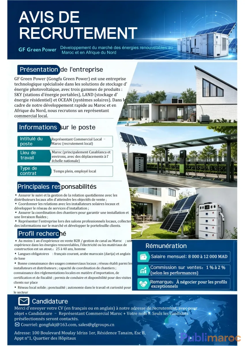 Représentant Commercial Local – Maroc (recrutement local)