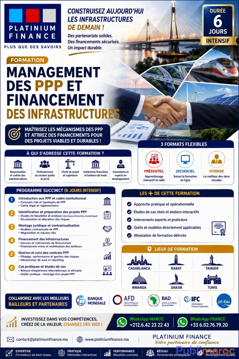 FORMATION - MANAGEMENT DES PPP ET FINANCEMENT DES INFRASTRUCTURES