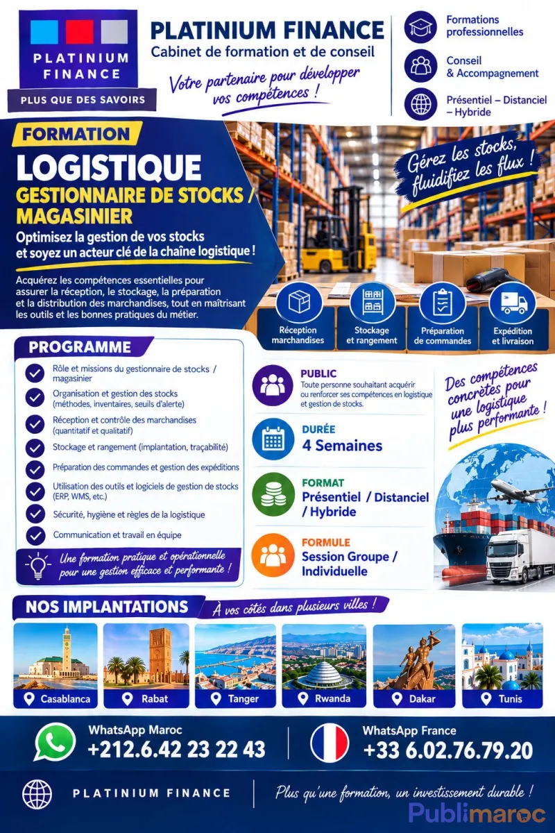 Formation Métier - LOGISTIQUE – GESTIONNAIRE DE STOCK – MAGASINIER