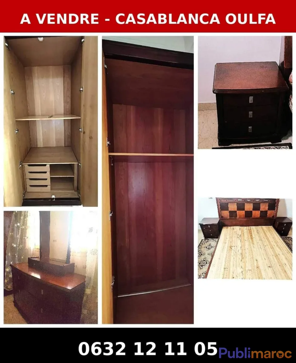 Chambre à coucher complète en bois, armoire, commode, chevets